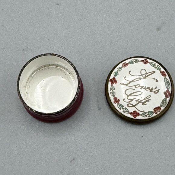 Vtg Staffordshire Enamel Round Miniature Trinket Ring Snuff Box A Lover’s Gift - Picture 6 of 12